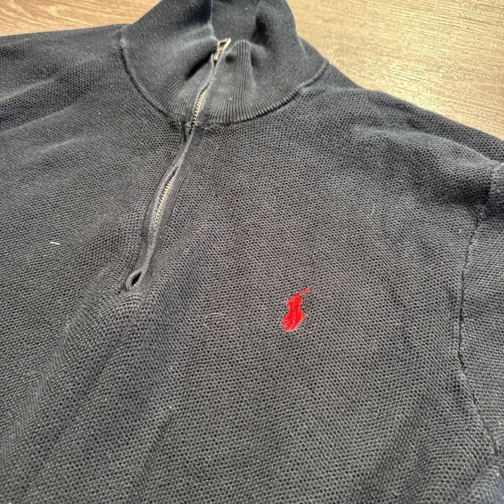 Polo Ralph Lauren‎ Sweater Men M Black Pima Cotton 1/4 Zip Mock Neck Pullover